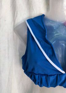 Blue Bikini Top with White Trim