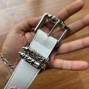 chrome heart style White &amp; Pink Cross Belt