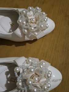 Kids White Pearl Party Wear Heel Shoes - Size 11