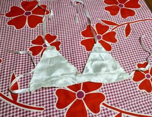 White Satin Triangle Bikini Top