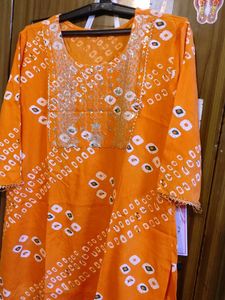 Orange Bandhani Print Kurti with Sharara