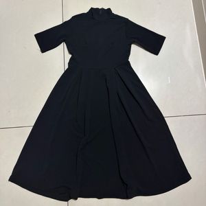 Classic Black Mock Neck Midi Dress
