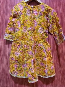 Girls Orange Printed Kurta with Sharara