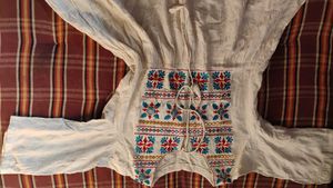 Embroidered Cream Cotton Top
