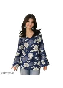 Elegant Floral Bell Sleeve short kurti