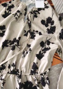 savana a line midi dress flounce sleeves