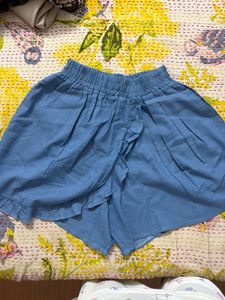 Blue Ruffled Skort with Elastic Waist