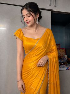 Vibrant Yellow Saree with Embellished Border