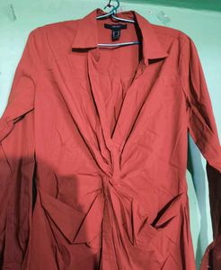 Chic Orange Twist Front Shirt Dress