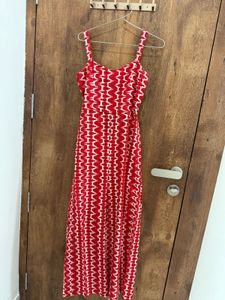 Red & White Patterned Cotton Jumpsuit