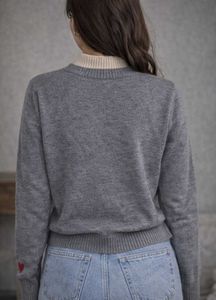 Cute Cat Embroidered Gray Sweater