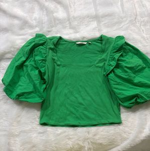 Vibrant Green Puff Sleeve Top