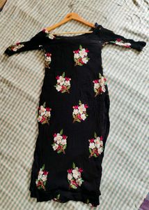 Black Kurti with Floral Embroidery