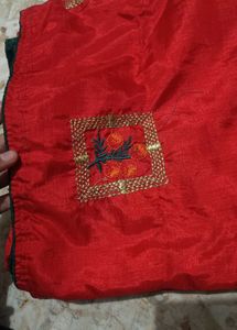 Red Silk Saree with Embellishments