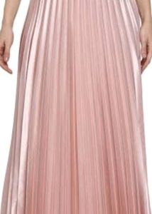Peach Plated Satin Skirt
