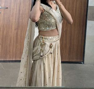 Golden beige ready to wear saree with blouse
