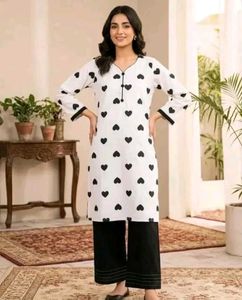 White Kurta with Black Heart Print