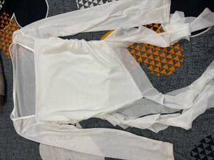 Chic White Mesh Overlay Ruched Top