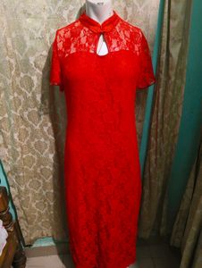red lace qipao