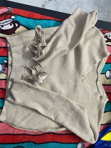 Ribbed Knit Tie-Shoulder Top