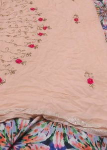 gota patti Peach Embroidered Silk Sare