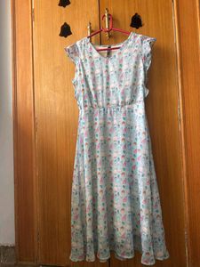 Light Blue Printed Midi Dress