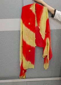 Red &amp; Gold Polka Dot Kurta Set with Dupatta