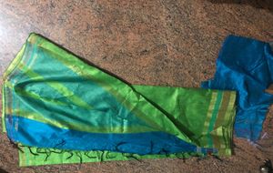 Green Cotton Saree with Striped Border
