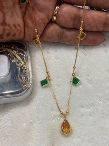 Gold Necklace with Emerald and Citrine Pendant