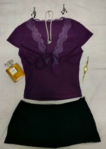 Purple lace trim Y2K top