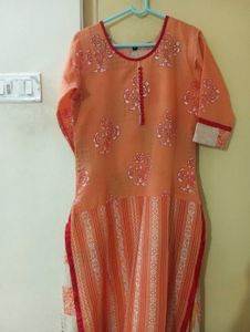 Orange Block Print Kurta