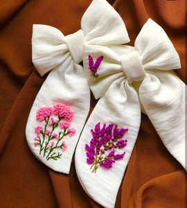 Chic Embroidered Bow Hair Clips