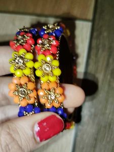 Vibrant Beaded Flower Bangles