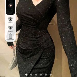 Sparkly Dark black Wrap bodycon dress