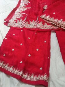 Red  Embroidered Kurta Set