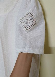 White Textured Short Sleeve Top