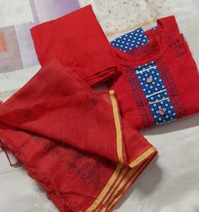 Vibrant Red Kurta Set with Dupatta