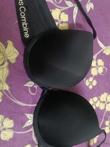Black Push-Up Bra with Logo Band