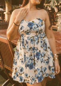 Strapless Blue Floral Mini Dress🦋