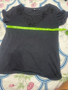Chic Black T-Shirt with Lace Detail