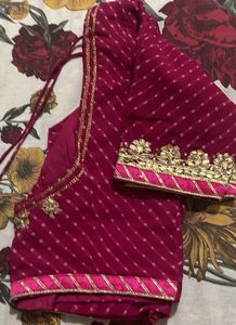 Vibrant Pink Saree with Golden Border