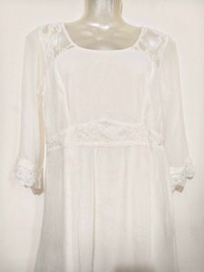 Elegant White Lace Trimmed High-Low Dress