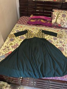Elegant Green Ethnic Gown with Gold  Embroidery an