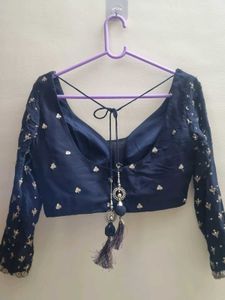 Handwork Navy Blue Lehenga Choli with Pink Dupatta