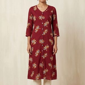 Maroon Printed Kurta