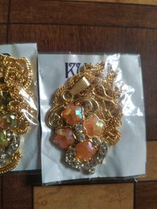 Gold Tone Pendant with Stones pack of 3