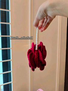 Crochet Unique Rose Clutch Bag with Pearl Handle