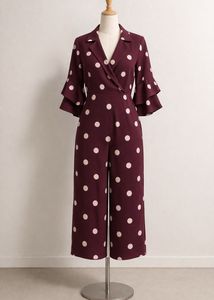 CODE Polka Dot Jumpsuit with Ruffled Sleeves