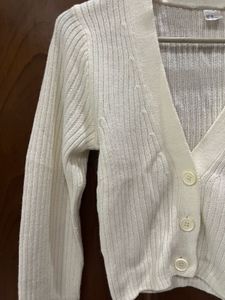 Cream Ribbed V-Neck Cardigan