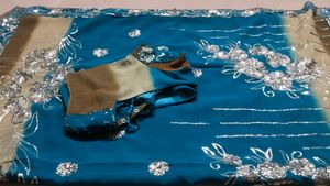 Stunning Teal Blue Saree with Silver Embellishment